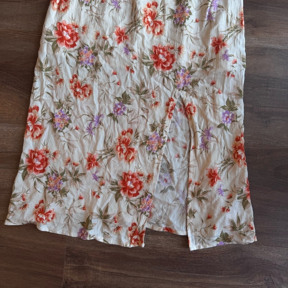 American Eagle Floral Midi Dress (M) Spaghetti Strap Front Slit Cottagecore Boho - Picture 5 of 7